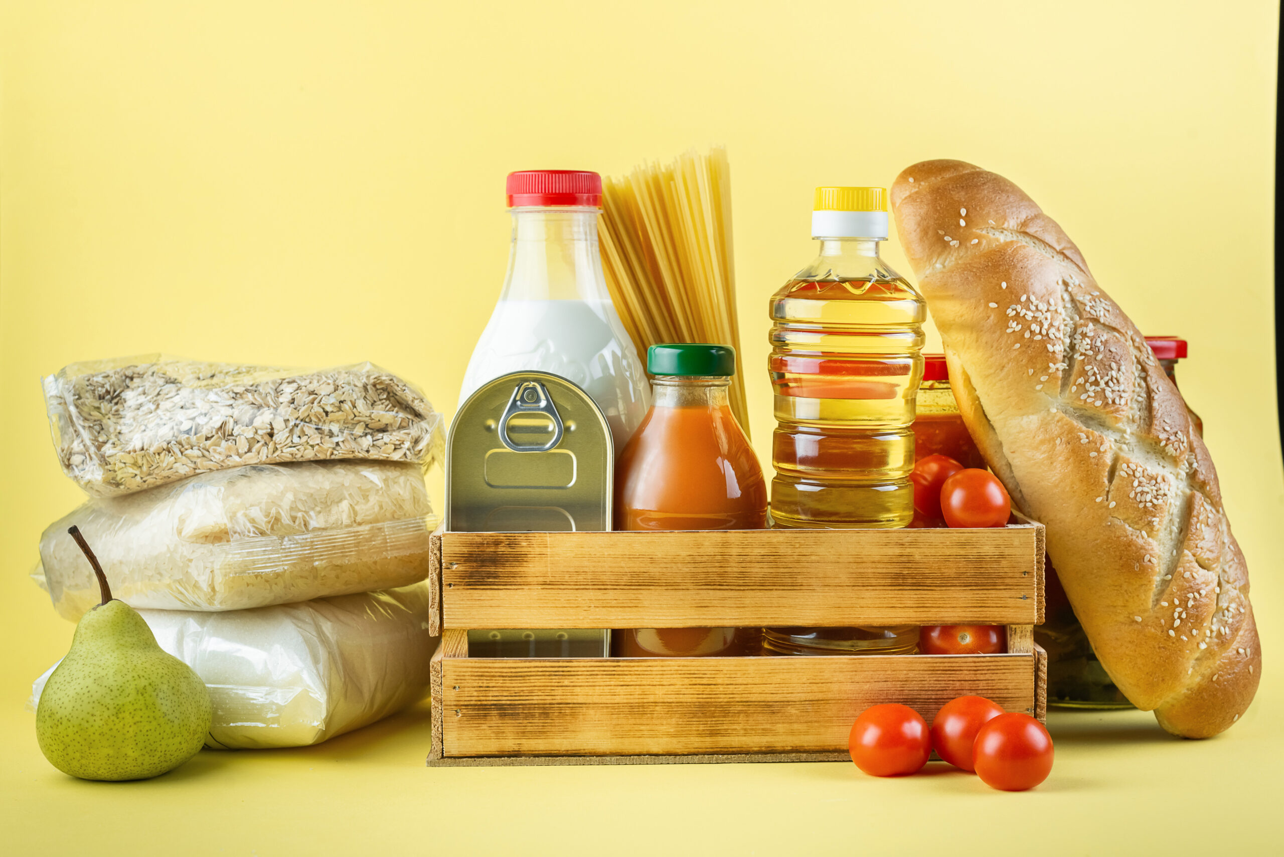 set long term storage products yellow wall food donations food delivery concept scaled